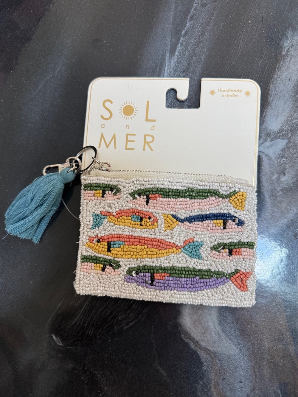 Sol & Mer Beaded Fish Coin Pouch with Tassel - Multicolor